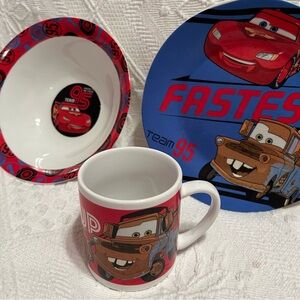 Disney Pixar Cars Plate Set Porcelain 3 Pieces Team 95 McQueen Matter Dinnerware